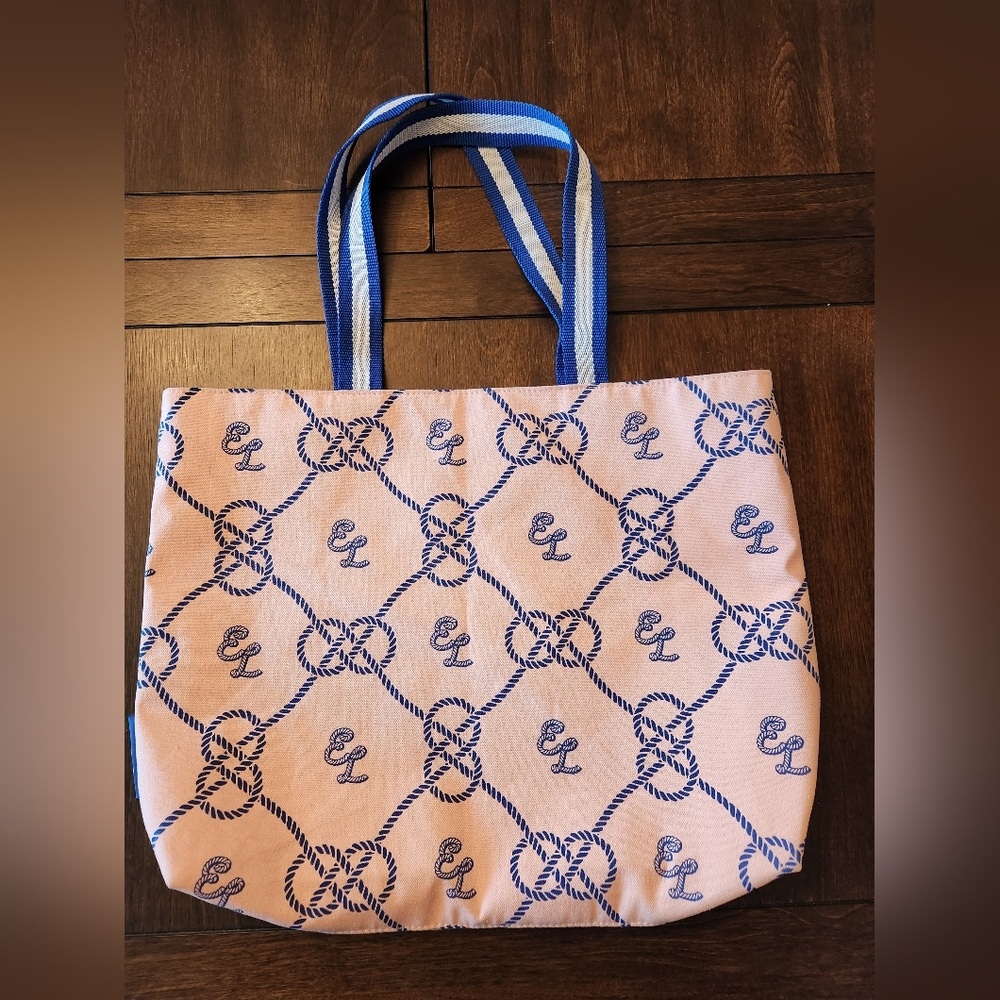 Estee Lauder Pink Tote Bag with Blue Accents Large 17x14 Nautical